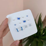 S925 Silver Earrings Set Shining Bear Butterfly Studs Jewelry