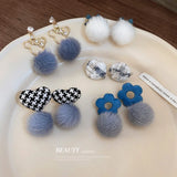 S925 Silver Needle Hair Ball Earrings Flocking Flower Earrings