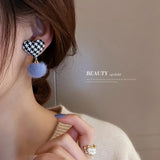 S925 Silver Needle Hair Ball Earrings Flocking Flower Earrings