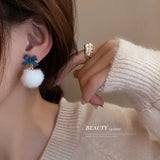 S925 Silver Needle Hair Ball Earrings Flocking Flower Earrings