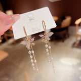 Butterfly Tassel Earrings Crystal Long Silver Needle Jewelry Sale