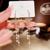 Butterfly Tassel Earrings Crystal Long Silver Needle Jewelry Sale