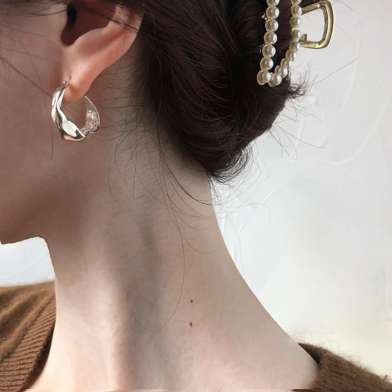 S925 Silver Needle Ear Clips Women Retro Irregular Earrings