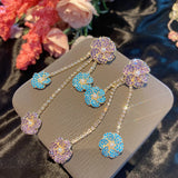 S925 Silver Needle Flower Tassel Long Earrings Retro Drop Earing