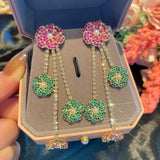 S925 Silver Needle Flower Tassel Long Earrings Retro Drop Earing
