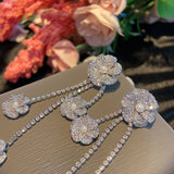 S925 Silver Needle Flower Tassel Long Earrings Retro Drop Earing