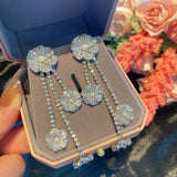 S925 Silver Needle Flower Tassel Long Earrings Retro Drop Earing
