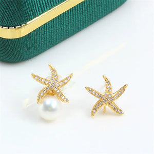 14k Bag Injection Pearl Zircon Stud Earrings