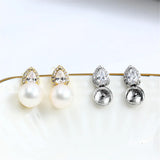 S925 Silver Needle 14k Wrapped Pearl Zircon Earrings DIY Gift