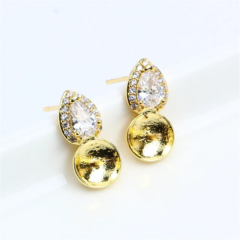 S925 Silver Needle 14k Wrapped Pearl Zircon Earrings DIY Gift
