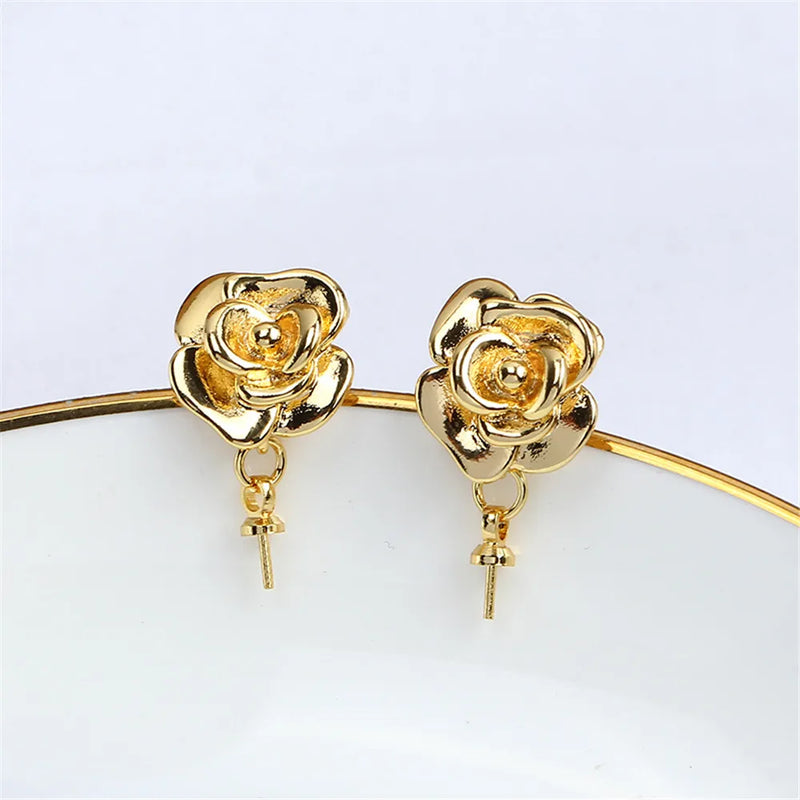 Rose Pearl Earrings, 925 Silver 14K Earstuds, DIY Accessories