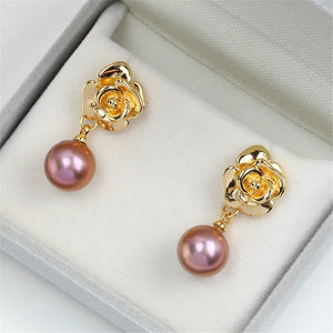 Rose Pearl Earrings, 925 Silver 14K Earstuds, DIY Accessories