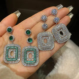 S925 Green Crystal Pendant Earrings Women's Jewelry Gift