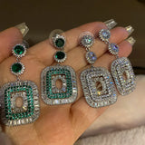 S925 Green Crystal Pendant Earrings Women's Jewelry Gift