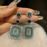 S925 Green Crystal Pendant Earrings Women's Jewelry Gift