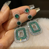 S925 Green Crystal Pendant Earrings Women's Jewelry Gift