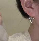 S925 Silver Needle Micro-Inlaid Zircon Bow Earrings