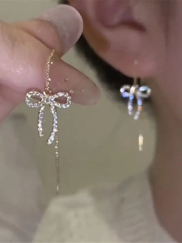 S925 Silver Needle Micro-Inlaid Zircon Bow Earrings