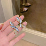S925 Silver Needle French Diamond Fairy Leaf Earrings Light High-end Earrings