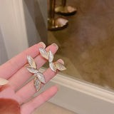 S925 Silver Needle French Diamond Fairy Leaf Earrings Light High-end Earrings