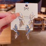 S925 Silver Needle French Diamond Fairy Leaf Earrings Light High-end Earrings