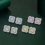 S925 Silver Needle Lucky Clover Stud Earrings Full Diamond Flower Sweet