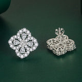 S925 Silver Needle Lucky Clover Stud Earrings Full Diamond Flower Sweet