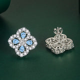 S925 Silver Needle Lucky Clover Stud Earrings Full Diamond Flower Sweet
