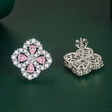 S925 Silver Needle Lucky Clover Stud Earrings Full Diamond Flower Sweet
