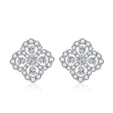 S925 Silver Needle Lucky Clover Stud Earrings Full Diamond Flower Sweet