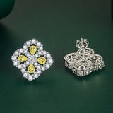 S925 Silver Needle Lucky Clover Stud Earrings Full Diamond Flower Sweet