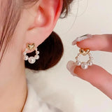 S925 Silver Needle Heart Pearl Ring Earrings Women Fresh Sweet Style