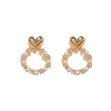 S925 Silver Needle Heart Pearl Ring Earrings Women Fresh Sweet Style