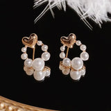 S925 Silver Needle Heart Pearl Ring Earrings Women Fresh Sweet Style