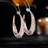 S925 Silver Needle Hoop Earrings with Bling Zircon Wedding Jewelry