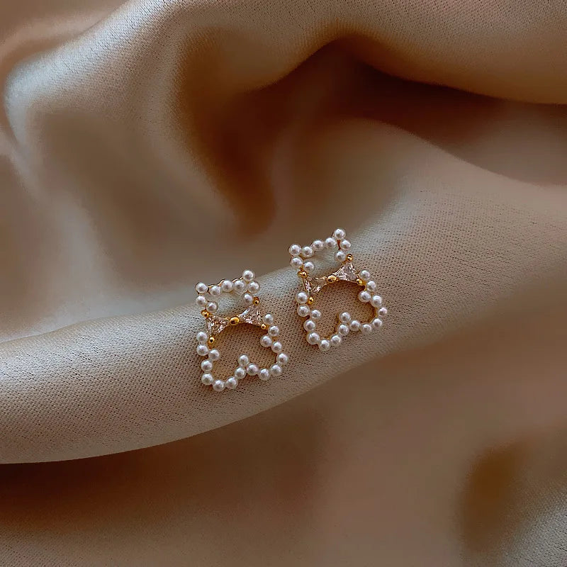 S925 Silver Needle Pearl Bear Earrings for Women
