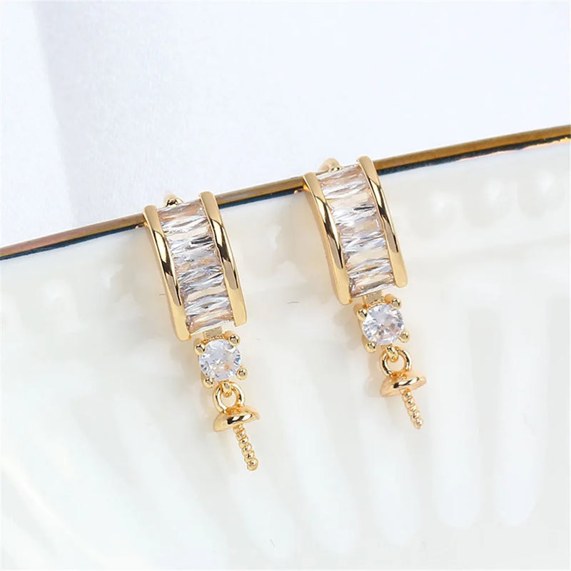 S925 Silver Pearl Stud Earrings Zirconium Bag DIY Women Accessories
