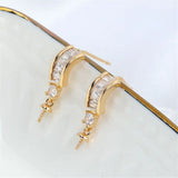 S925 Silver Pearl Stud Earrings Zirconium Bag DIY Women Accessories