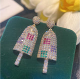 S925 Silver Needle Ice Cream Popsicle Earrings with Zircon Ornam