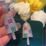 S925 Silver Needle Ice Cream Popsicle Earrings with Zircon Ornam