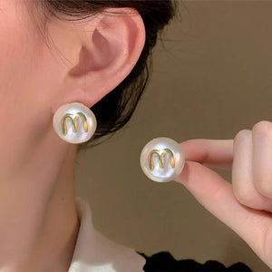 S925 Silver Letter Pearl Stud Earrings for Women