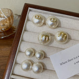 S925 Silver Letter Pearl Stud Earrings for Women