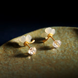 S925 Silver Flower Pattern Gemstone Earrings