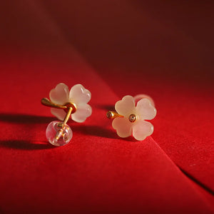S925 Silver Flower Pattern Gemstone Earrings