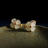 S925 Silver Flower Pattern Gemstone Earrings