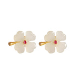 S925 Silver Flower Pattern Gemstone Earrings