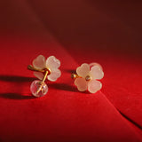 S925 Silver Flower Pattern Gemstone Earrings