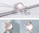 S925 Silver Crystal Zircon Pink Cat Pendant Necklace