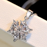 S925 Silver Crystal Zircon Snow Flake Pendant Necklace