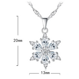 S925 Silver Crystal Zircon Snow Flake Pendant Necklace